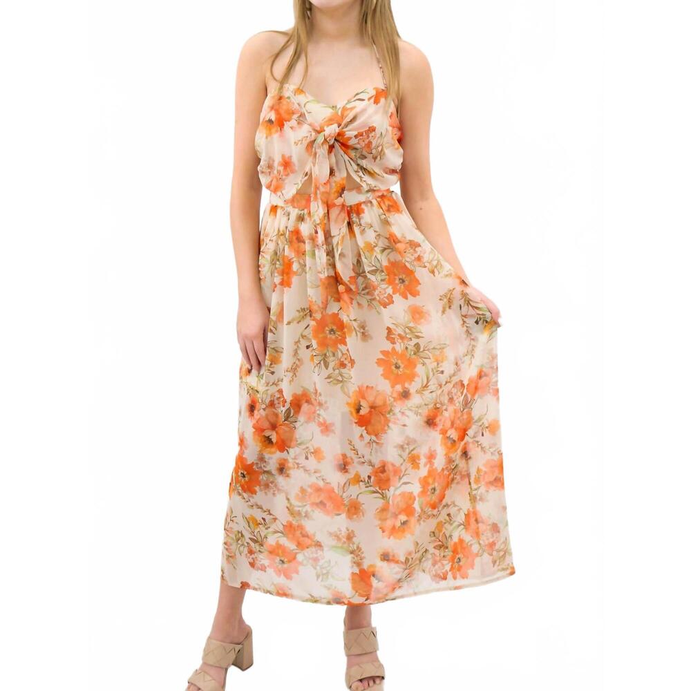 NEW ONE AND ONLY COLLECTIVE floral cutout midi dress in beige